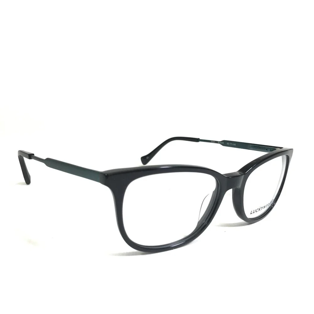 Lucky Brand Eyeglasses Frames D221 BLACK Green Cat Eye Full Rim 52-17-140
